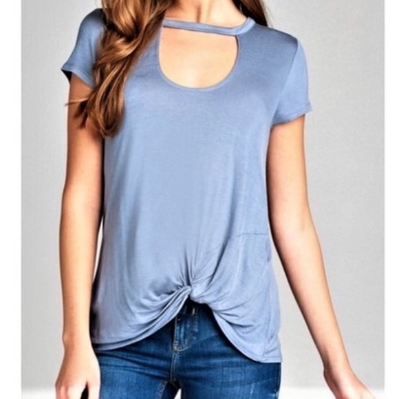 Dusty Blue Choker Twist Front Top!! - Picture 4 of 6